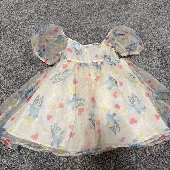 Bluey Theme Heart Accent Fancy Party Dress Sz S (6-7) - Picture 3 of 5